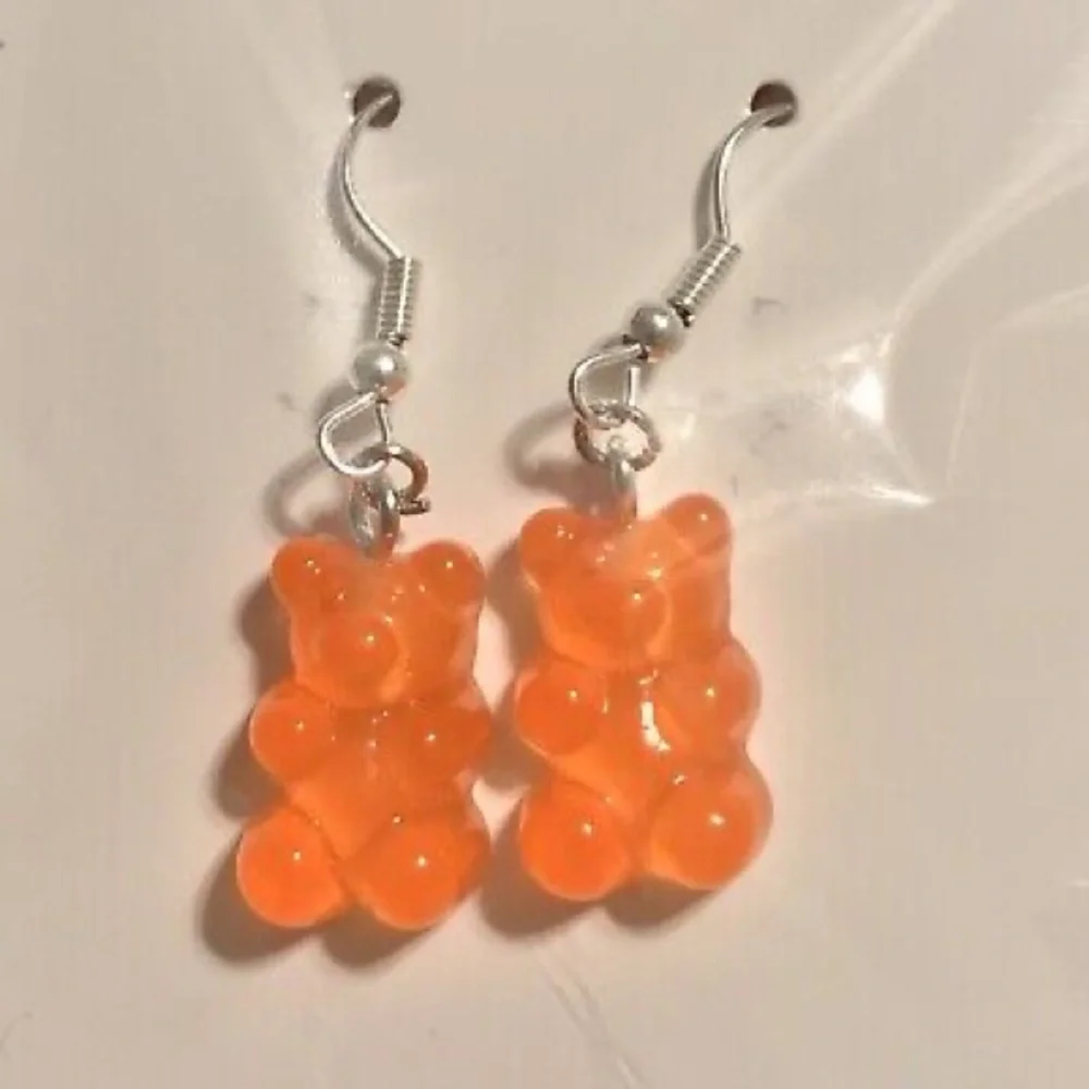 New Handmade Transparent Orange Sterling Silver Resin Gummy Bear Earrings